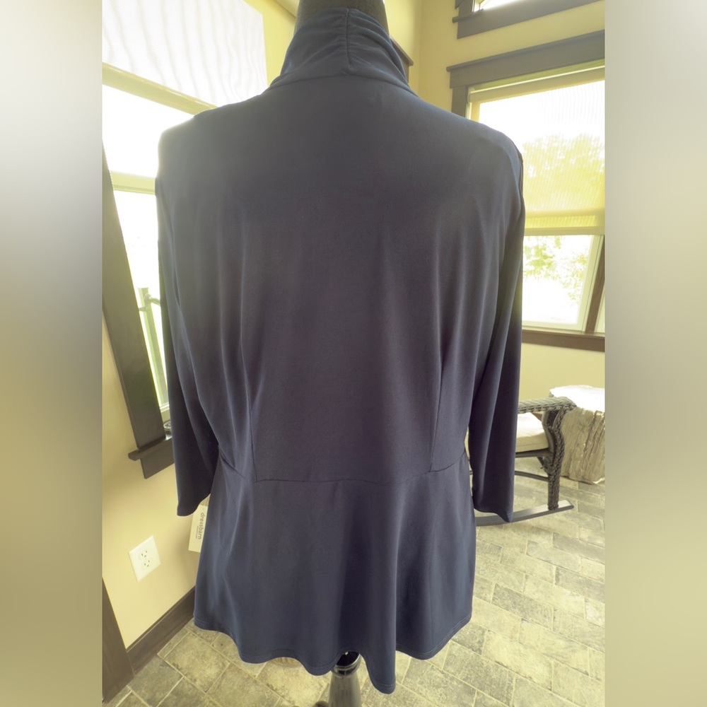 Roz & Ali Navy Blue Open Front Stretch Knit Cardigan - Picture 3 of 8